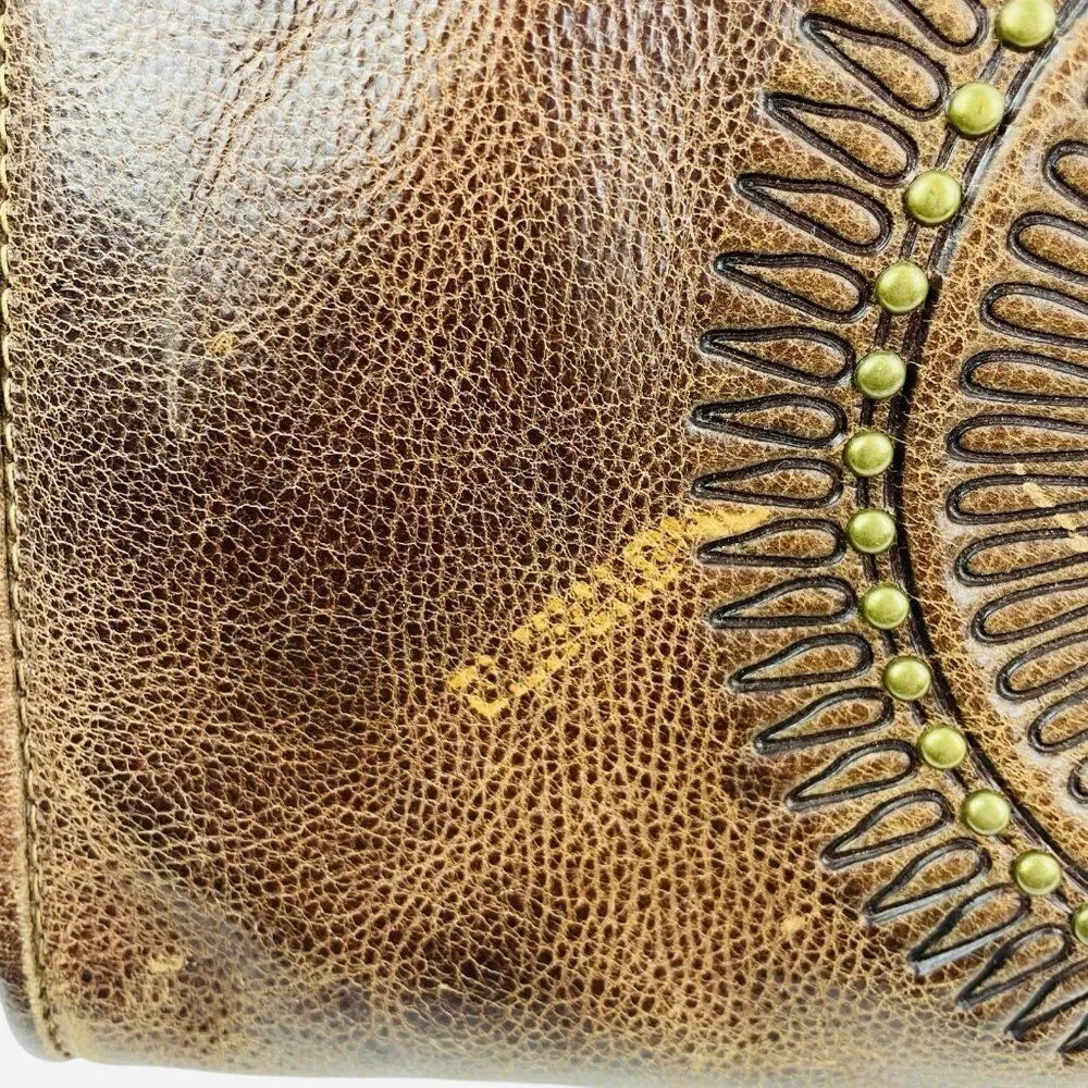 Patricia Nash Taurina Tooled Italian Leather Paris Satchel Purse Handbag Studded